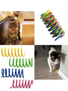 Juguete de rebote con resorte autónomo de plástico de colores para gatos, 2/4/8/10/12/14/20/30/40/50/60 piezas, juguete creativo para gatos que mantiene la salud, juguete interactivo y duradero de plástico resistente para golpear, morder, cazar, juguete para gatitos, regalo del Día de San Valentín para gatos/perros