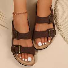 Sandals For Women Easy Slip On Soft Adjustable Strap Cork Cushion Walking - 深棕色 - 查看 6