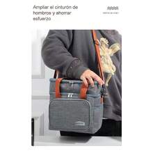 Bolsa Termica de almuerzo de doble capa,de gran capacidad,Ideal para picnic al aire libre,camping,con bolsa aislante cruzada para comida. - Gris - Ver 5