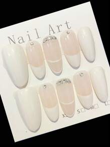 10 Pieces Handmade Press On Nails,French Tip Nailsfake Nails,Summer Nails,Beauty Nail Art,Press On Nails White,Suitable For Women And Girls For Daily Or Holiday Wear, High-End Quality.