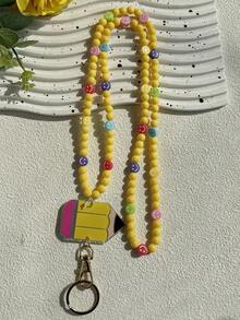 1件可爱设计亚克力笑脸混色珠子挂绳钥匙扣，带空白铅笔笔记本/作文簿，适合教师、学校、圣诞节礼物、包包配件、带证件夹的挂绳、汽车配件、包饰、车内挂件、朋友、姐妹 - 彩色 - 查看 12