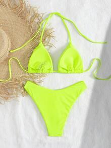 Conjunto de bikini de un solo color con estilo sexy y lindo con lazos en la espalda, con nuevo estilo europeo y americano para mujer