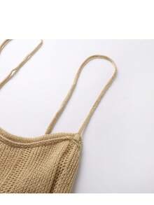 Sexy Solid Color Sling Backless Mermaid Hem Tie-Back Fashion Women Summer Dress - Yellow - View 7