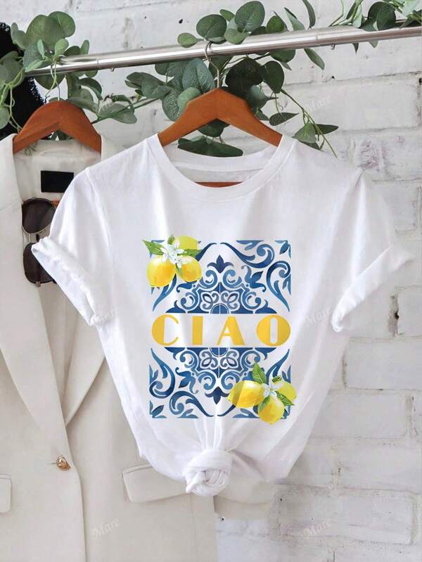 Tricou cu mânecă scurtă CIAO & Lemon Print Casual, ținute de vară