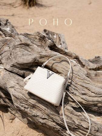  POHO品牌编织图案（非手工制作）中号V型手提包，优雅经典时尚女包，送给女性朋友、姐妹、母亲的礼物