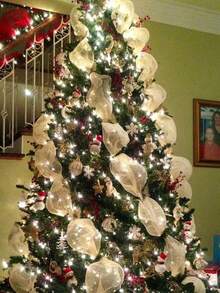 Cinta metálica de malla navideña de 5.9 pulgadas x 30 pies (10 yardas), roja, dorada, plateada, verde, beige con laminado, cinta de malla para coronas, guirnaldas y decoración del árbol de Navidad, decoración navideña del hogar, regalo de Navidad 2024, Año Nuevo 2025 - 26cmx10 yardas - Ver 6