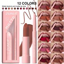DUNUF 2 件套哑光唇膏和唇线笔套装，持久、顺滑、防晕染