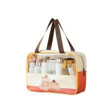1pc Funny Transparent Cosmetic Bag/Portable Toiletry Bag/Waterproof PVC Storage Pouch/Double-Layer Separation Dry & Wet Bag