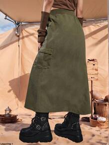 1 Pc Teen Girl Fashion High Street Personalized Design Retro Pocket Cargo Skirt