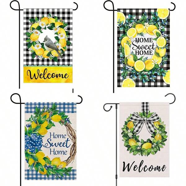 Welcome Spring And Summer Garden Flag 30*45 Cm 70*100 Cm Double-Sided Small Lemon Wreath Garden Courtyard House Flag Outdoor Seasonal Porch Lawn Decoration (Flag Only)