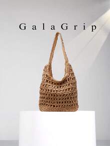 New Fashion High-Quality Drawstring Closure Straw Fabric Elegant One Shoulder/Crossbody/Backpack Multipurpose Bag - Khaki - View 1