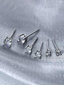 3pcs S925 Sterling Silver Stud Earring Set Inlaid With Cubic Zirconia, Simple Design Suitable For Women's Daily Wear, Best Gift For Mother's Day, Partner Or Friends, Premium Jewelry - Silver - View 4