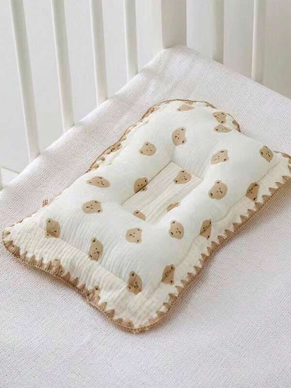 TDHD 1pc Newborn Baby Pillow, Infant Boy/Girl Pillow, Bear Pattern Rectangular Baby Crib Pillow, Anti-Flat Head, Breathable & Moisture-Wicking, All Season