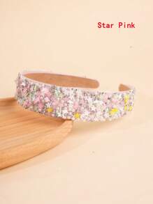 1 pezzo Fascia per capelli per ragazze di colore candy con strass e perle brillanti, fascia elastica antiscivolo larga, accessorio carino e morbido per capelli con decorazione a cuore, adatto per lavarsi il viso, regalo per le vacanze, per uso quotidiano
