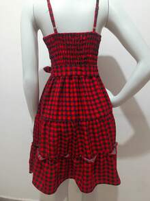 Slim-Strap Plaid Dress - Festa Junina 2025 Shortened Model That Enhances The Body, Vibrant Colors - 紅色 - 查看 4