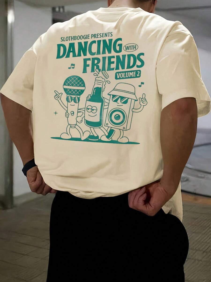 SU ER Men's Fashionable Printed Loose Short Sleeve T-Shirt | Exquisite Design | Summer Essential | Easy To Match, Showcasing Your Style - Apricot - View 1