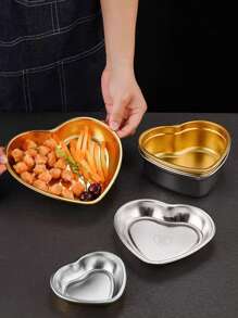 1pc Stainless Steel Creative Heart Shaped Snack Plate, Dessert Dish, Barbecue Tray, Fruit Salad Bowl