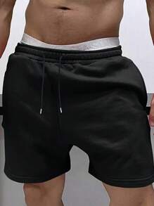 Pantaloni tricotați pentru bărbați, cu picior drept, culoare uni, pantaloni scurți ușori, casual, versatili, de vară