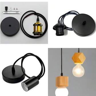 2 piezas Base de lámpara y portalámparas vintage, Base de lámpara estilo industrial personalizada E27, Portalámparas de aluminio, Portalámparas de madera con cable, Base de metal para lámpara colgante