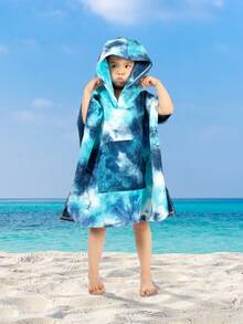 SHENG CHUN 1pc Beach Towel, Swimming Hooded Poncho With Pocket, Handmade Tie-Dye Bathrobe, Random Tie-Dye, Essential For Summer Holiday, Super Absorbent Microfiber, Lightweight & Comfortable, Soft Fabric, Non-Irritating Skin