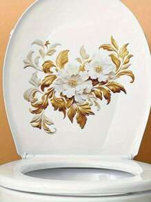 1pc Creativity 3D Yellow Golden Flower Wall Decal, Light Luxury Palace Vintage Style, For Ceramic Surface, Toilet, Bathroom, Refrigerator, Window, Bathtub, Door, Car, Living Room, Bedroom Home, Toilet Decoration Items Refresh Your Home Decor