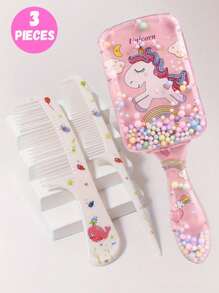 3pcs/2pcs Cartoon Hair Comb Set - Wet And Dry Combing And Styling Brush For All Hair Types, Durable ABS Plastic Handle, Perfect Gift Choice(Purple Unicorn Comb Pattern Random)