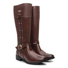 Women's High-Top Riding Boots With Rhinestones, Side Zipper, Durable, New Winter Launch - Coffee Brown - View 2