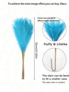 10 peças - Capim-junco artificial para decoração boho, capim-dos-pampas artificial, grande, alto e fofo, flor artificial falsa, junco para enchimento de vasos, decoração boêmia de cozinha, sala de estar, festa de casamento (azul)