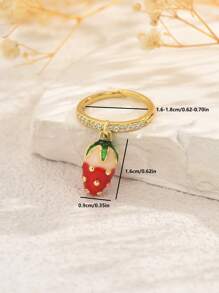 1 pieza Anillo abierto con colgante de frutas multiefecto de cobre con circonita cúbica, anillo sencillo de mujer, versátil para uso diario, trayecto, casual, regalo de vacaciones