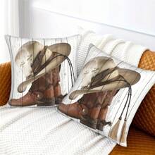 2pcs Western Cowboy Letter Decorative Throw Pillow Covers, 17.7x17.7 Inches - Soft Polyester, Easy Care, No Battery Needed, Ideal For Living Room, Bedroom, Office And Dining Room Decor, Perfect Gift For Birthday And Holidays