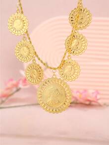 1pc Vintage Napoleon Coin Pattern Big Circular Pendant Necklace, Bridal Wedding Party Holiday Gift Neck Ornament - Necklace - View 9