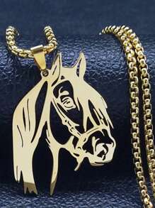 Colar de Aço Inoxidável com Cabeça de Cavalo Estética em Forma de Animal, Cores Ouro, Prata e Preto, Presente para Amantes de Cavalos, Homens e Mulheres