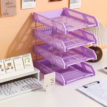 4-Tier Plastic File Tray Office Desk Organizer, Horizontal Filing Rack Paperwork Storage Box Desktop Document Holder, Multi-Layer File Sorting Rack,Back To School,School Supplies