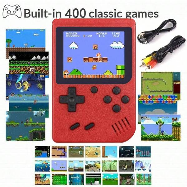 Mini tragbarer Makronen-Spielekonsole 400 in 1 Retro Videospielkonsole, 8 Bit, 2,4 Zoll buntes LCD