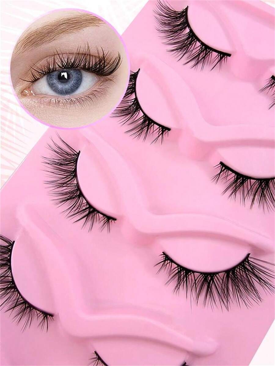 5 Pairs Cat Eye Makeup False Eyelashes, 15mm Long Tail, Fox Eye False Lashes, Fluffy Faux Mink Strip Eyelashes - Black - View 1