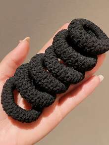 10pcs High Elasticity Wide Thick Hair Ties, Suitable For Ponytails, Daily Hairstyles Hair Ties Ponytail Holders Hair Elastics Hair Rubber Bands Scrunchies Hair Rope Elastic Hair Tie - Black - View 7