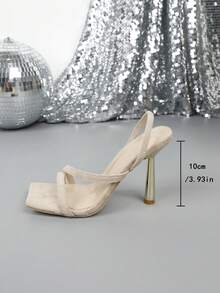 女士时尚高跟方头凉鞋 - 杏色 - 查看 3