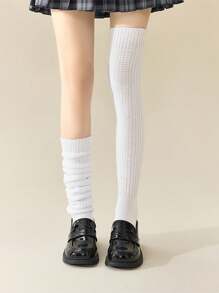 1 Pair White Over-The-Knee Socks, Elephant Pattern Warm Thigh High Slouchy Socks, Autumn/Winter