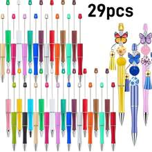49pcs DIY Beaded Plastic Pens, Creative DIY Beaded Handmade Gift Pens, Mixed-Color Beaded Pens (Without Beads), Black Ink Pens Are Suitable For Making Decorative Gifts For Office And School Teaching Supplies - Multicolor - View 5