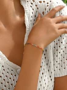 1 pieza Brazalete de cadena de cobre de colores a la moda, accesorio casual diario unisex, regalo para ocasiones especiales