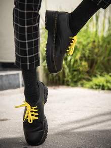 Zapato  Liso  Casual  Básico  Vintage  Piel Bovina  Lazo    color amarillo y negro  Streetstyle  Colegio  Oficina  Diario  NO PASA DE MODA - Negro - Ver 2