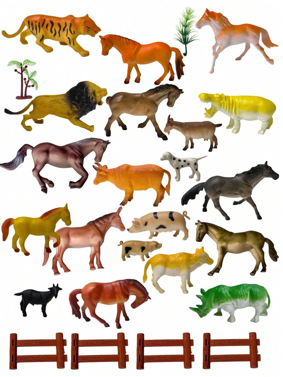 KIT 33 Toy Animals Miniature Forest Farm Dinosaurs Miniature Toy Animals - FARM - APPROX. 26 PIECES - View 1