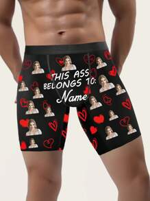 1 pieza Calzoncillos personalizados con foto y nombre - Ropa interior con diseño personalizado impreso con foto y texto, calzoncillos divertidos con rostro, regalo para el Día de San Valentín/Aniversario/Boda/Fiesta/Cumpleaños, regalo sexy y divertido para papá/esposo/novio
