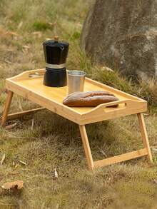 1 pieza Mesa plegable de bambú para picnic, bandeja portátil para desayuno/postre, adecuada para picnics, sofá, cama, exteriores, jardín, camping, versátil para comida/escritorio de ordenador, regalo para el Día del Padre y Día de la Madre (material natural con textura irregular, tapas de accesorios no fijos)