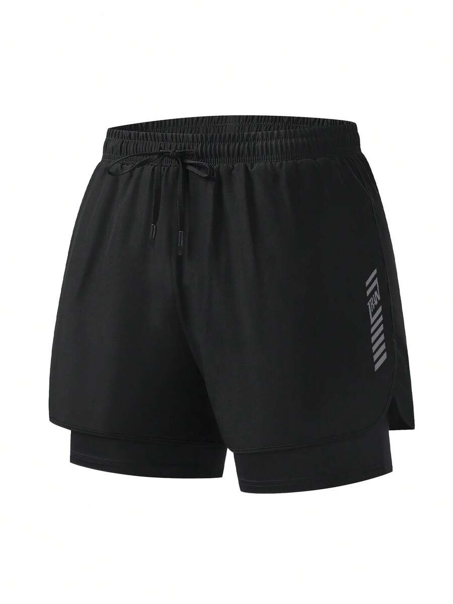 Men's Sports Shorts - Elastic, Non-See-Through, Fashion 2-In-1 Design, Suitable For Gym And Running, Machine Washable Black Summer - Black - View 1