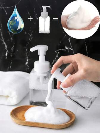 1pc Large Capacity Foaming Soap Dispenser, Manually Pressing Facial Cleanser, Hand Soap, Shampoo - Plastic, Very Suitable For Bathrooms And Kitchens, Soap Dispenser For Bathrooms, Foam Pump Bottle, Soap Dispenser Liquid Dispenser, Bathroom Accessories, Refillable Wash Foam Container, Shampoo & Mousse Frother, Home & Salon Use, Spray Bottle