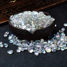 1 stuk 100/200 g natuurlijke maansteenkiezels, voor aquariumdecoratie, sieraden maken en woonaccessoires - regenboogblauwgroene tot witte semi-transparante stenen, geschikt voor glazen containers, vazen en plantenaccessoires, woonaccessoires | Natuurlijke decoratie | Glanzende uitstraling, aquariumdecoratie-accessoire