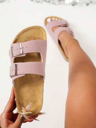 Unisex Summer Slippers, Fashion Double Strap Adjustable Sandals, Soft Cork Sole, Comfortable And Suitable For Outdoor And Beach