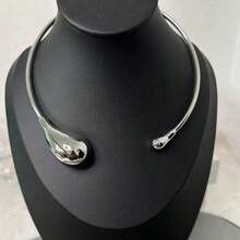 1pc Fashionable Minimalist Teardrop Cutout Choker Necklace, Elegant Luxury Personalized Necklace For Women - Silver - View 3