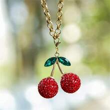 1/3pcs Bling Crystal Cute 3D Cherry Car Rearview Mirror Pendant, Personalized Car Interior Ornament, Gift For Her - one-size - View 12